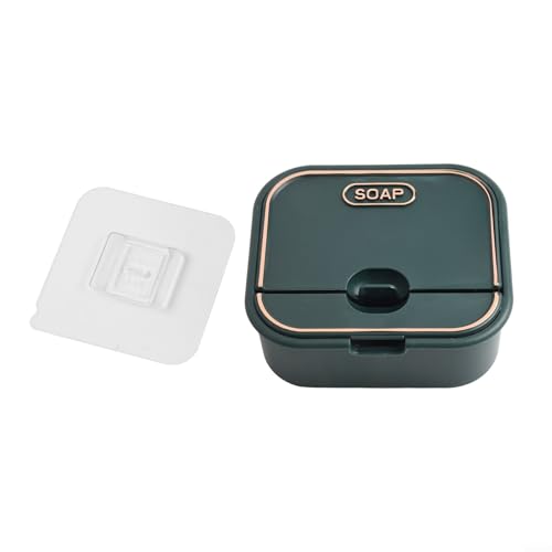 Wandmontierte Seifenkiste mit Stanzinstallation und Deckel, Flip-Top-Design mit schnell entleerender oberer Schicht und unterer Ablage, um Seife trocken und sauber zu halten (grün) von FACAIIO