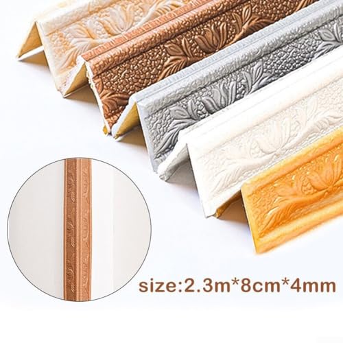 Wasserdichte DIY 3D Schaumstoff Sockelleisten Aufkleber für Heimdekorationen einfach zu schneiden und zu installieren (Gelb Weiß) von FACAIIO