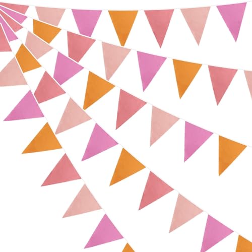 Wimpelkette, 10 m, mehrfarbig, Stoff-Wimpelkette, Banner für Hochzeit, Geburtstag, Babyparty, Party, Dekoration, Festival, Orange / Rosa von FACAIIO
