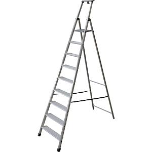 Stufen-Stehleiter, einseitig begehbar mit extratiefen Stufen, 9 Stufen inkl. Plattform. von FACAL