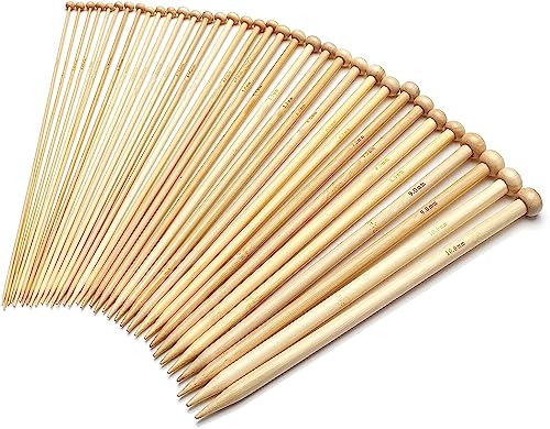 FACATH Bamboo Knitting Needles Set for Beginners Adults 25 cm Single Point, 18 Pairs Straight Wooden Knitting Needles US Size 2-10 (2.0-10.0mm), Wood Knitting Needles for Sweaters, Socks, Gloves von FACATH
