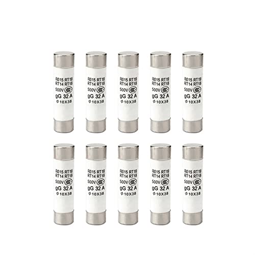 FACDEM 10/20 Stück Schnellblas-Keramik-Sicherung 10 x 38 mm Sicherung 380 V 500 V 1A 2A 3A 4A 5A 6A 10A 16A 20A 25A 32A 40A Typ RO15 RT18 RT14 (Farbe: 10A, Größe: 10 Stück) von FACDEM