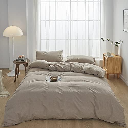 FACE TWO FACE 3-teiliges Bettwäsche-Set für King-Size-Bett, 100 % gewaschene Baumwolle, ultraweich und pflegeleicht, einfacher Stil (King-Size, Khaki) von FACE TWO FACE