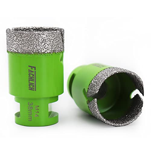 FACHLICH Diamant-Bohrkronen 2 Stücke 38mm Vakuumgelötet Trockene nasse Lochsäge M14 Gewinde Pro Porzellan,Fliese,Granit,Marmor,Beton,Mauerwerk,Ziegel von FACHLICH
