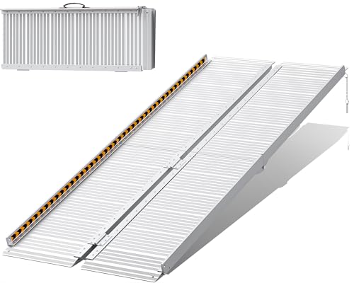 FACHNUO Klappbare Rollstuhlrampe 183CM Schwellenrampe, 362KG Traglast, rutschfeste Extrabreite 74 cm - Tragbare Aluminiumrampe für Treppen, Stufen, Türen, Eingänge FACHNUO Klappbare Rollstuhlrampe 183CM Schwellenrampe, 362KG Traglast, rutschfeste Extrabreite 74 cm - Tragbare Aluminiumrampe für Treppen, Stufen, Türen, Eingänge von FACHNUO TOOL