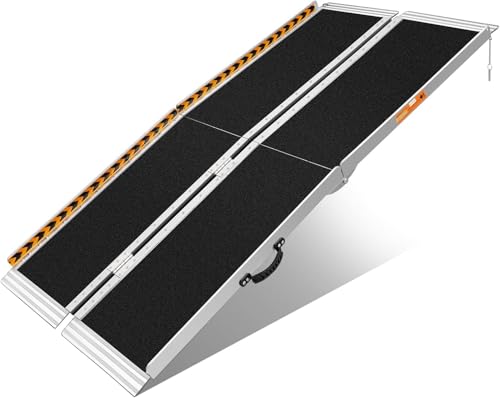FACHNUO Rollstuhlrampe 6FT Faltbare Schwarze Rampe Rollstuhl 183cm Tragfähigkeit 362kg rutschfeste Tragbare Aluminium Schwellenrampe, Rampen für Treppe Stufen Türen Eingänge von FACHNUO TOOL