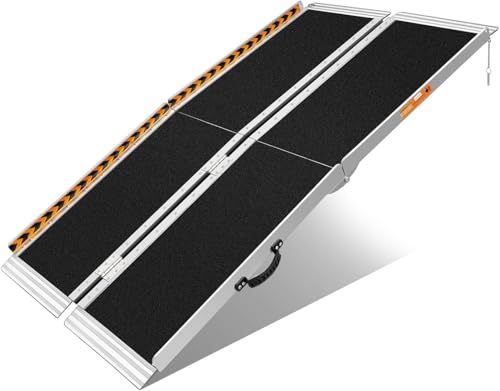 FACHNUO Rollstuhlrampe 5FT Faltbare Schwarze Rampe Rollstuhl 152cm Tragfähigkeit 362kg rutschfeste Tragbare Aluminium Schwellenrampe, Rampen für Treppe Stufen Türen Eingänge von FACHNUO TOOL