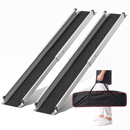Teleskop Rollstuhlrampen rutschfest 122 cm Hochbelastbare Aluminium-Rampe für Mobilitätsroller (272KG Tragfähigkeit) mit Tragetasche, faltbares Design für Haustreppen/Rollstühle/Roller, 2er-Set von FACHNUO TOOL