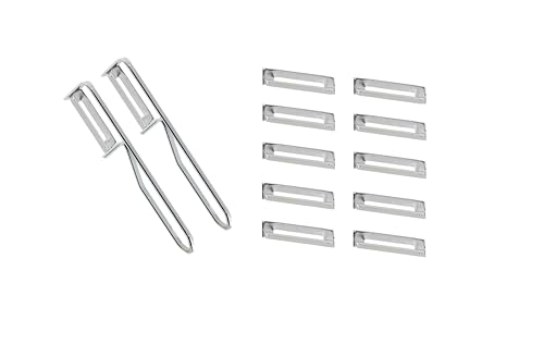 2 Stück Fackelmann - Universal-Sparschäler/Pendelschäler inkl. 10er Pack Ersatzklingen, ideal für Spargel, Obst und Gemüse, Edelstahl/Stahl - Silber von FACKELMANN