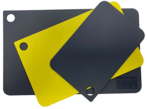 Fackelmann Schneidebretter aus flexiblem Kunststoff XSlim, 3 Größen in Grau und Gelb nach HACCP-Standard, spülmaschinengeeignet 38,5 x 24 cm - 31,5 x 20 cm - 24,5 x 16 cm von FACKELMANN