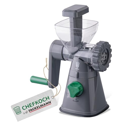 Chefkoch Fleischwolf mit Gebäckvorsatz – Drehwolf für Fleisch oder als Gebäckpresse zum Backen – 2 Lochscheiben (feines & grobes Hack) & 6 Formen für Spritzgebäck von FACKELMANN