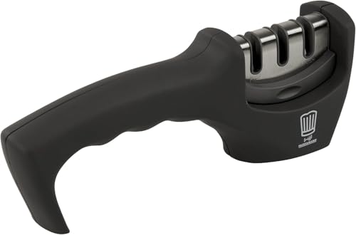Chefkoch Messerschärfer in Grau/Silber - 3-Stufen Präzisions-Schärfen (Aufrichten, Schärfen, Polieren) - 210x50x75mm - Ergonomischer Griff - 5 Jahre Herstellergarantie von FACKELMANN