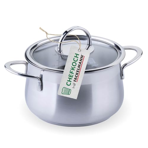 Chefkoch trifft Fackelmann Kochtopf mit Glasdeckel – ø16cm, Edelstahl 18/8, Aluminium-Kern, für alle Herdarten inkl. Induktion – spülmaschinengeeignet von FACKELMANN
