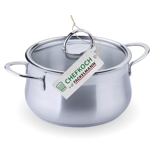 Chefkoch trifft Fackelmann Kochtopf mit Glasdeckel – ø20cm Edelstahl 18/8, Aluminium-Kern, für alle Herdarten inkl. Induktion – spülmaschinengeeignet von FACKELMANN