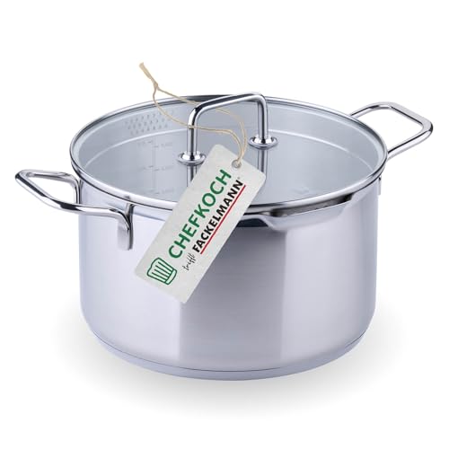 Chefkoch trifft Fackelmann Kochtopf mit Glasdeckel ø24cm – Aus Premium Edelstahl mit Aluminium-Kern, für alle Herdarten inkl. Induktion von FACKELMANN