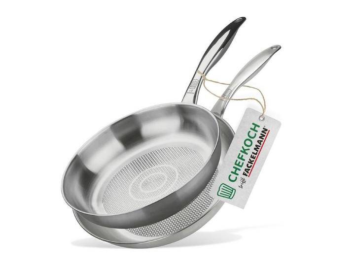 Chefkoch trifft Fackelmann Pfannen-Set 2er-Set Edelstahl Ø 28 & 24cm, Induktionsgeeignet, Spülmaschinenfest von FACKELMANN