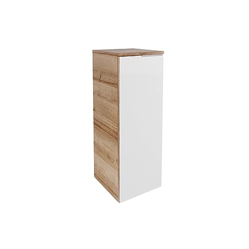 FACKELMANN B.Brillant Midischrank hängend – Hängender Badezimmerschrank mit Front aus lackiertem Glas – Viel Stauraum & Soft-Close – Badschrank in Weiß & Eiche (30 x 83 x 32 cm) von FACKELMANN