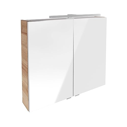 FACKELMANN B.Brillant Spiegelschrank – Spiegel mit viel Stauraum & LED-Beleuchtung – Badspiegelschrank in Optik Eiche (80 x 68 x 15 cm) von FACKELMANN