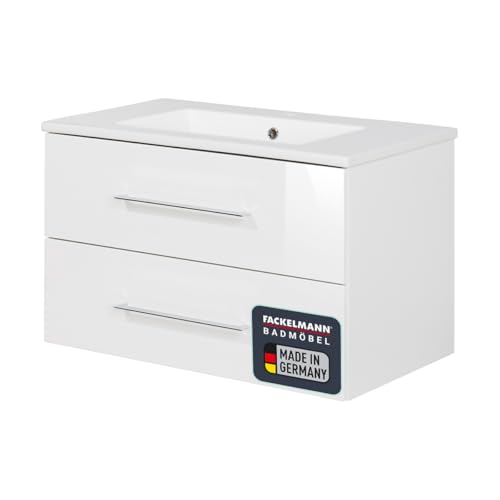 FACKELMANN B.PERFEKT Badmöbel Set 82 cm, Waschbecken mit Unterschrank in Weiß Hochglanz, Korpus Weiß matt, Maße (82 x 48,7 x 47 cm), Made in Germany von FACKELMANN