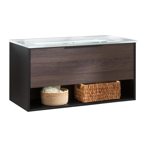 FACKELMANN B.Paris Waschbecken mit Unterschrank – Elegantes Möbel-Set in Schwarz und Dunkelbraun, 91cm, Glasbecken, 1 Schublade, beleuchtetes Fach mit Bewegungsmelder – Made in Germany FACKELMANN B.Paris Waschbecken mit Unterschrank – Elegantes Möbel-Set in Schwarz und Dunkelbraun, 91cm, Glasbecken, 1 Schublade, beleuchtetes Fach mit Bewegungsmelder – Made in Germany von FACKELMANN