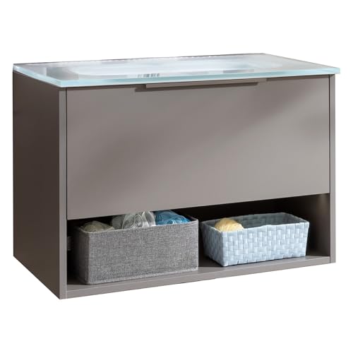 FACKELMANN B.Paris Waschbecken mit Unterschrank – Elegantes Möbel-Set in Cubanit Grau, 71cm, Glasbecken, 1 Schublade, beleuchtetes Fach mit Bewegungsmelder – Made in Germany FACKELMANN B.Paris Waschbecken mit Unterschrank – Elegantes Möbel-Set in Cubanit Grau, 71cm, Glasbecken, 1 Schublade, beleuchtetes Fach mit Bewegungsmelder – Made in Germany von FACKELMANN