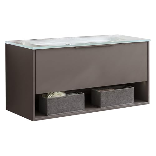 Fackelmann B.Paris Waschbecken mit Unterschrank – Elegantes Möbel-Set in Cubanit Grau, 91cm, Glasbecken, 1 Schublade, beleuchtetes Fach mit Bewegungsmelder – Made in Germany Fackelmann B.Paris Waschbecken mit Unterschrank – Elegantes Möbel-Set in Cubanit Grau, 91cm, Glasbecken, 1 Schublade, beleuchtetes Fach mit Bewegungsmelder – Made in Germany von FACKELMANN