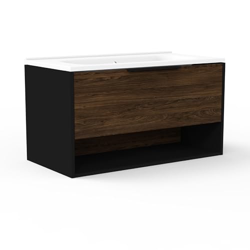 FACKELMANN B.Paris Waschbecken mit Unterschrank – Elegantes Möbel-Set in Schwarz und Dunkelbraun, 91cm, Gussmarmorbecken, 1 Schublade, beleuchtetes Fach mit Bewegungsmelder – Made in Germany FACKELMANN B.Paris Waschbecken mit Unterschrank – Elegantes Möbel-Set in Schwarz und Dunkelbraun, 91cm, Gussmarmorbecken, 1 Schublade, beleuchtetes Fach mit Bewegungsmelder – Made in Germany von FACKELMANN