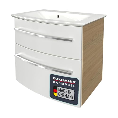 FACKELMANN B.Style Badmöbel Set 2-teilig – Breite 63 cm – Waschbeckenunterschrank mit Gussmarmor Waschbecken, Soft-Close-System, Braun hell/Weiß, vormontiert FACKELMANN B.Style Badmöbel Set 2-teilig – Breite 63 cm – Waschbeckenunterschrank mit Gussmarmor Waschbecken, Soft-Close-System, Braun hell/Weiß, vormontiert von FACKELMANN