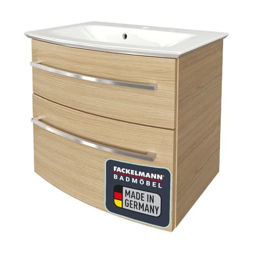 FACKELMANN B.Style Badmöbel Set 2 Teile/Gussmarmor Waschbecken/Waschbeckenunterschrank mit 2 Schubladen und Soft-Close/hochwertige Möbel fürs Bad/Korpus & Front: Braun hell/Breite: 63 cm von FACKELMANN
