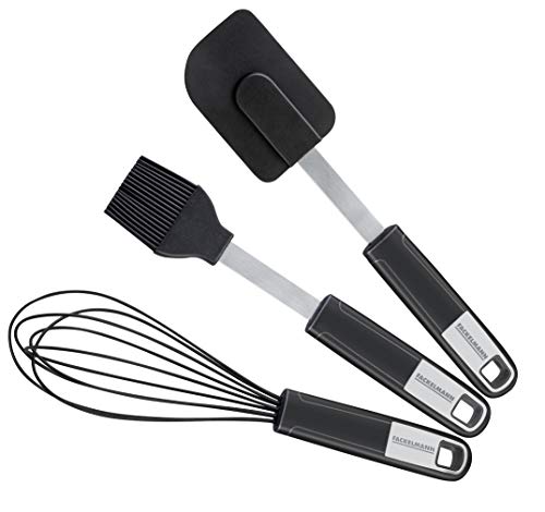 FACKELMANN Back-Set Sense, Backzubehör aus hochwertigem Kunststoff und Silikon mit langlebigem und rutschfestem Soft-Touch-Griff, (Farbe: Schwarz/Silber), Menge: 1 x 3er Set von FACKELMANN