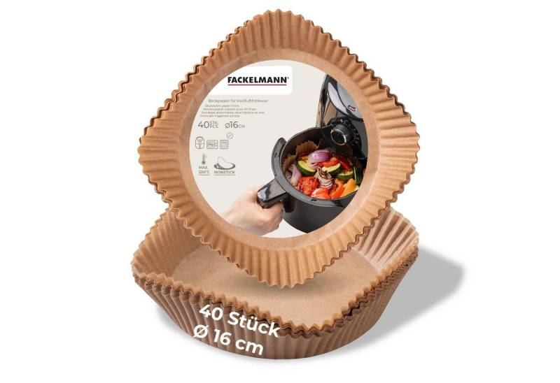 FACKELMANN Backpapier für Heißluftfritteuse, Rundes Backpapier, Einweg-Backformen von FACKELMANN