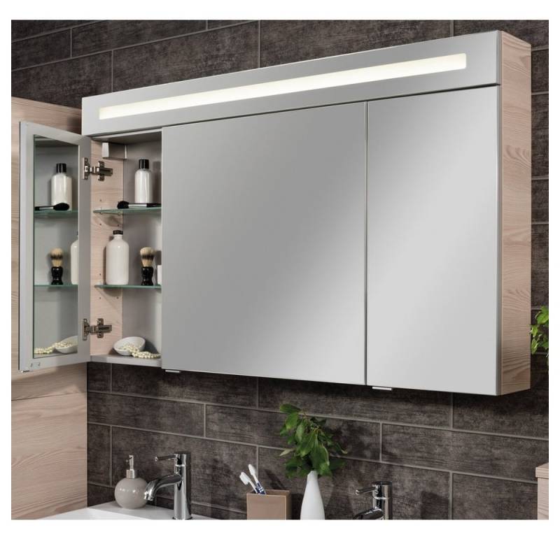 FACKELMANN Badezimmerspiegelschrank B.clever Spiegelschrank 120cm - 3 Türen Korpusfarbe: Alaska-Esche von FACKELMANN