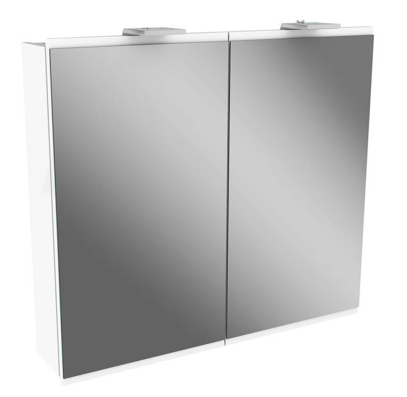 FACKELMANN Badezimmerspiegelschrank Lima Spiegelschrank 80cm Korpusfarbe: Weiß Matt Frontfarbe: Weiß von FACKELMANN