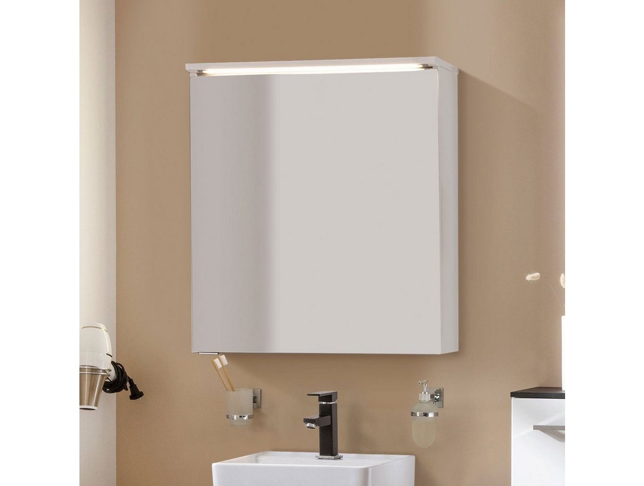 FACKELMANN Badezimmerspiegelschrank Oxford Spiegelschrank 60cm - Weiß Hochglanz von FACKELMANN