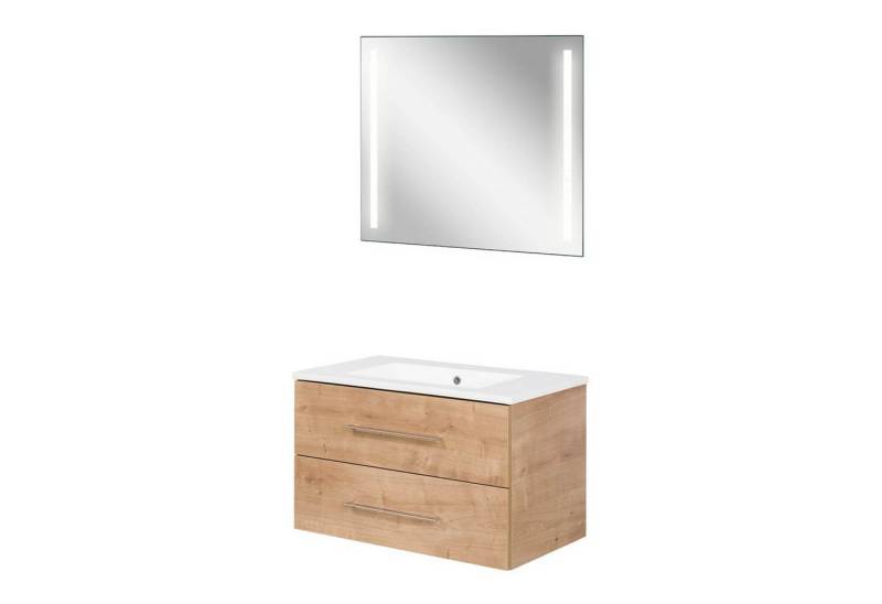 FACKELMANN Badmöbel-Set B.perfekt Badmöbel Set 3-teilig, 80 cm, Braun hell, LED-Spiegel FACKELMANN Badmöbel-Set B.perfekt Badmöbel Set 3-teilig, 80 cm, Braun hell, LED-Spiegel von FACKELMANN
