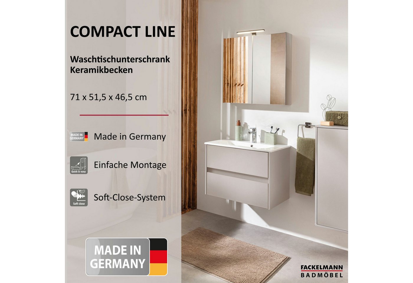 FACKELMANN Badmöbel-Set COMPACT LINE Waschbecken mit Unterschrank, Keramik, Soft-Close FACKELMANN Badmöbel-Set COMPACT LINE Waschbecken mit Unterschrank, Keramik, Soft-Close von FACKELMANN