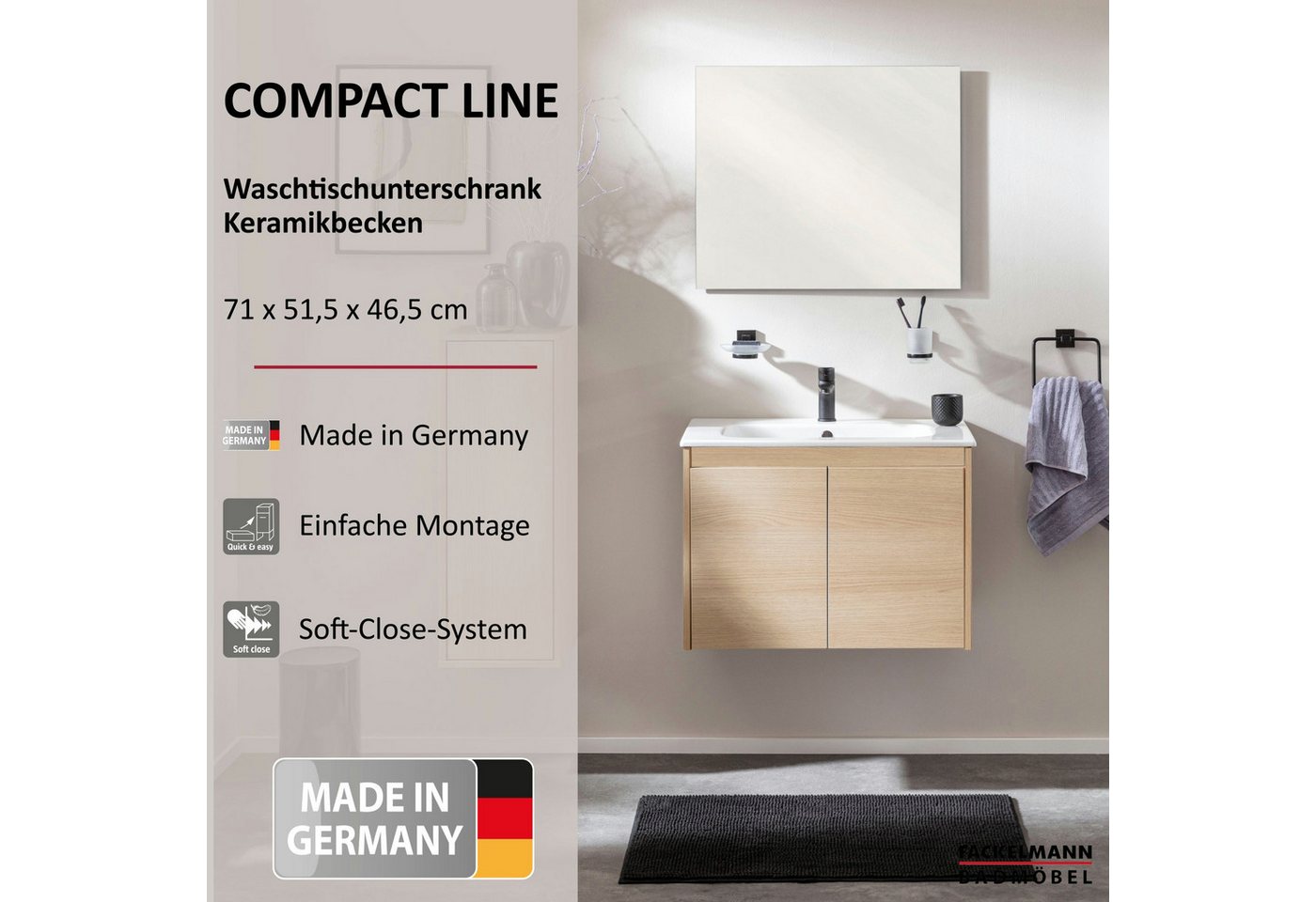 FACKELMANN Badmöbel-Set COMPACT LINE Waschbeckenunterschrank, Badmöbel in Braun von FACKELMANN