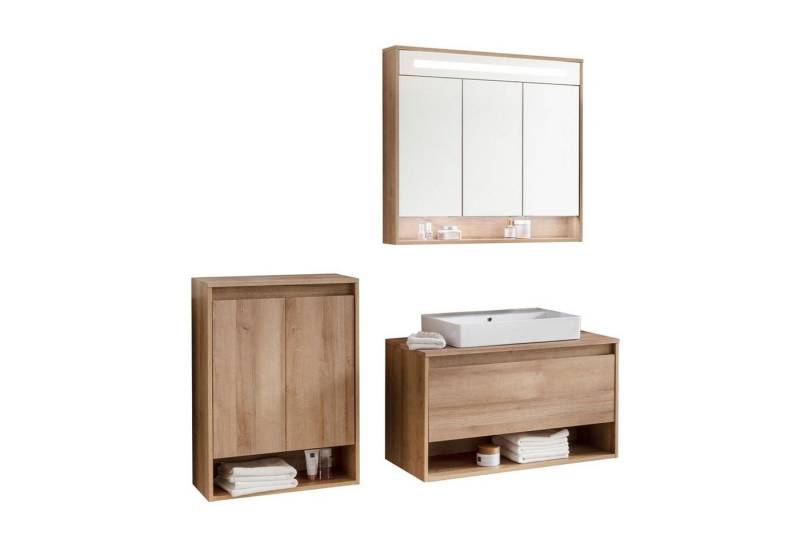FACKELMANN Badmöbel-Set NATURA Badmöbelset 4-teilig, + Spiegelschrank + Doppel-Midischrank von FACKELMANN