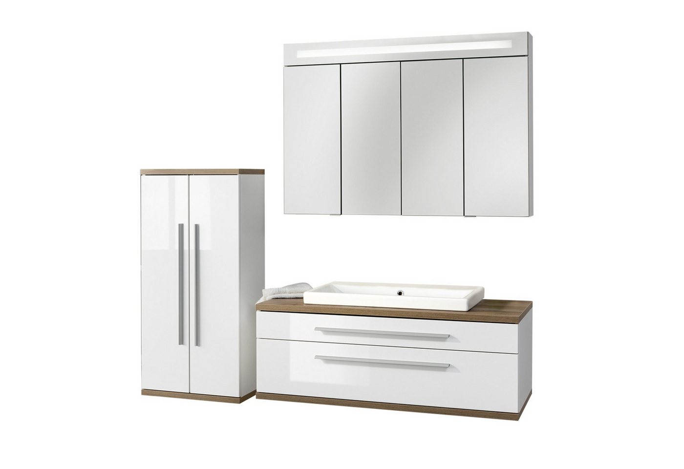 FACKELMANN Badmöbel-Set STANFORD 110 cm breit, Weiß, Keramik+Spiegelschrank+Midischrank von FACKELMANN