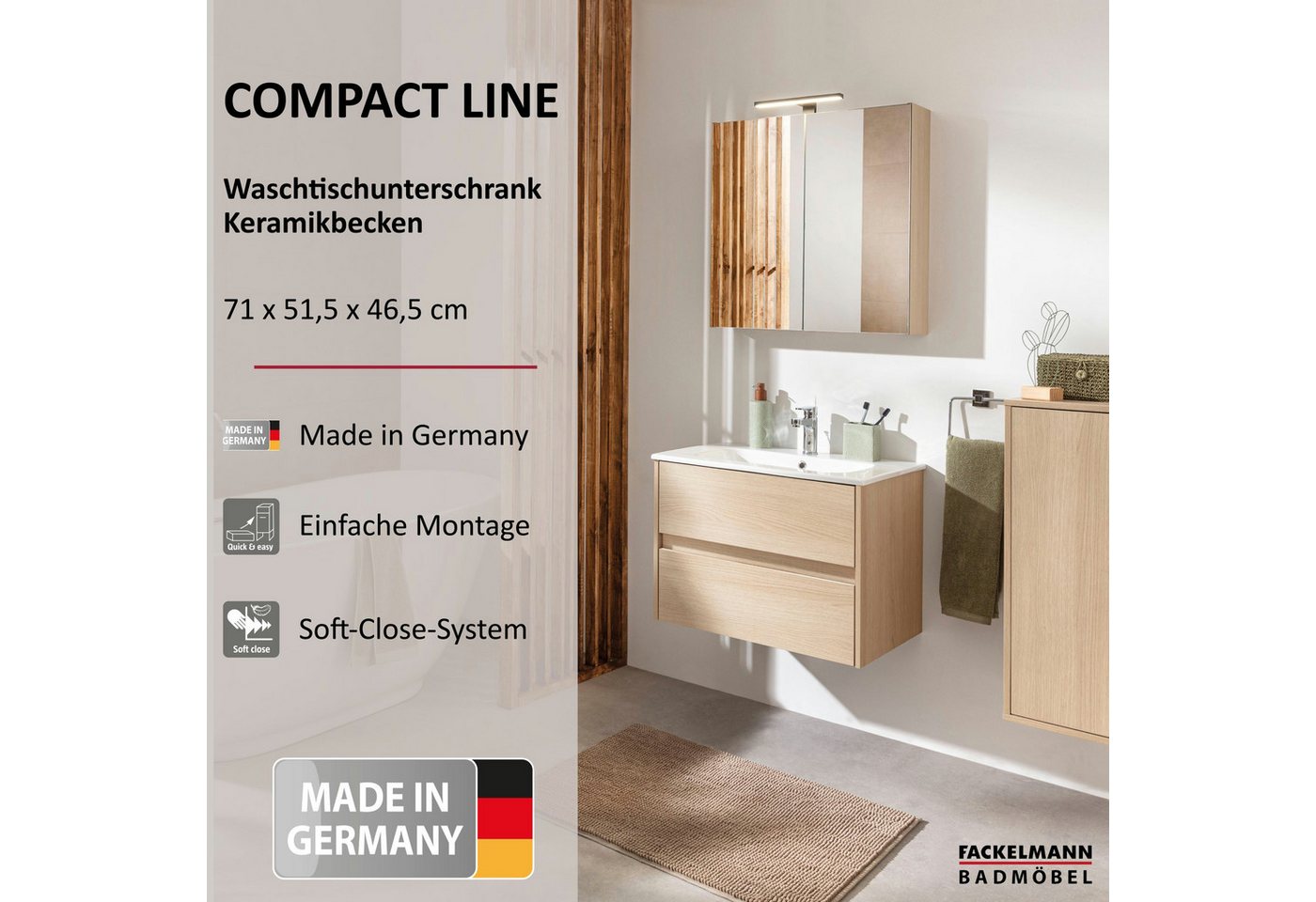 FACKELMANN Badmöbel-Set Waschbeckenunterschrank, Badezimmermöbel, Keramikbecken von FACKELMANN