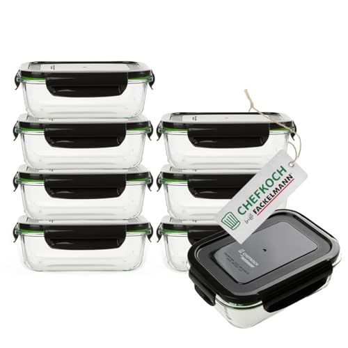 FACKELMANN Chefkoch 8er Set Vorratsdosen – Ideal für Mealprep – 1050ml Borosit-Glas mit Kunststoffdeckel – Mikrowellen- & ofengeeignet – Auslaufsicher und luftdicht von FACKELMANN