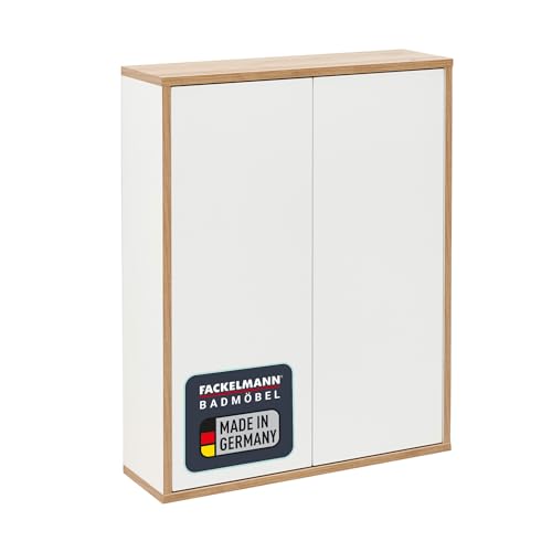 FACKELMANN Finn Hängeschrank (60 x 75 x 20,5 cm) – Wandschrank hängend mit 2 Einlegeböden aus Glas – Badschrank mit Türen aus Holz in Weiß und Eichenoptik von FACKELMANN