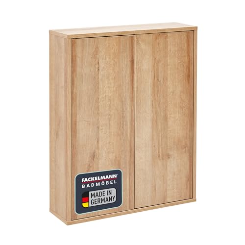FACKELMANN Doppel-Hängeschrank Finn/Push-to-Open-Technik/Maße (B x H x T): ca. 60 x 75 x 20,5 cm/Schrank fürs Bad mit 2 Türen/Korpus, Front & Rahmen: Braun hell von FACKELMANN