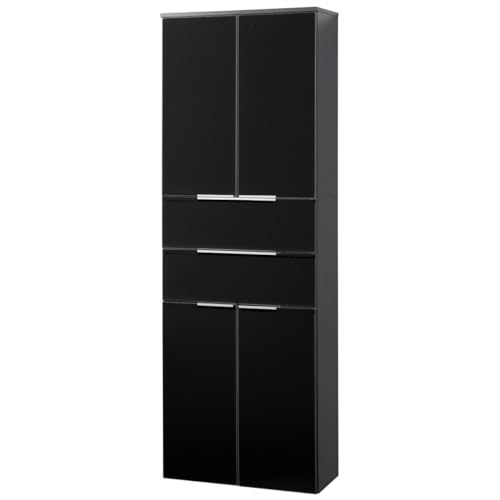 FACKELMANN Doppel-Hochschrank KARA / Badschrank mit Soft-Close-System / Maße (B x H x T): ca. 61 x 176 x 32 cm / hochwertiger Schrank fürs Bad / Möbelstück mit Schubladen und Türen / Korpus: Anthrazit / Front: lackiertes Glas in Anthrazit von FACKELMANN