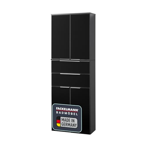 FACKELMANN Doppel-Hochschrank KARA / Badschrank mit Soft-Close-System / Maße (B x H x T): ca. 61 x 176 x 32 cm / hochwertiger Schrank fürs Bad / Möbelstück mit Schubladen und Türen / Korpus: Anthrazit / Front: lackiertes Glas in Anthrazit von FACKELMANN