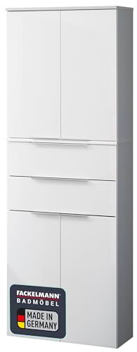 FACKELMANN Kara Doppel-Hochschrank in Weiß Matt – 60,4 x 176 x 32 cm, Elegantes Design, Badschrank mit Soft-Close-System von FACKELMANN
