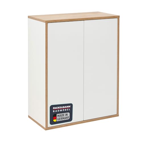 FACKELMANN Doppel-Midischrank Finn/Badschrank mit Push-to-Open/Maße (B x H x T): ca. 60 x 75 x 30,5 cm/Schrank fürs Bad mit 2 Türen/Korpus: Weiß/Front: Weiß/Rahmendekor: Braun hell von FACKELMANN