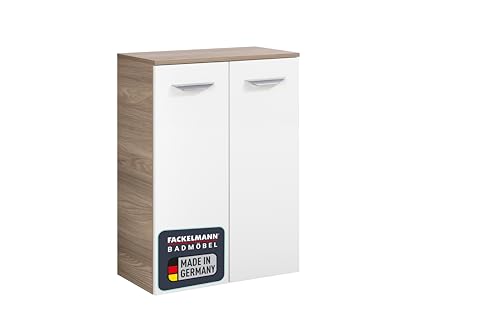 FACKELMANN Doppel-Midischrank Luxor/Badschrank mit Soft-Close-System/Maße (B x H x T): ca. 60,5 x 82,5 x 32 cm/hochwertiger Schrank fürs Bad mit 2 Türen/Korpus: Braun hell/Front: Weiß von FACKELMANN