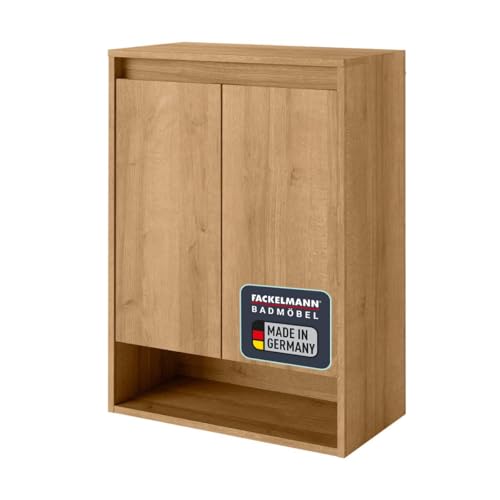FACKELMANN Doppel-Midischrank Natura/Badschrank mit Soft-Close/Maße (B x H x T): ca. 60,2 x 82,6 x 32 cm/hochwertiger Schrank fürs Bad / 2 Türen/Offene Ablagefläche/Korpus & Front: Braun von FACKELMANN