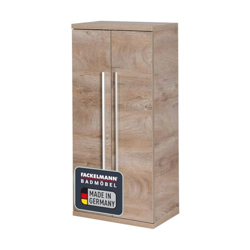 FACKELMANN Doppel-Midischrank Stanford/Badschrank mit gedämpften Scharnieren/Maße (B x H x T): ca. 50,5 x 106 x 32 cm/hochwertiger Schrank fürs Bad/Korpus: Braun hell/Front: Braun hell von FACKELMANN